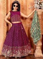 Chinnon Wine Wedding Wear Sequins Work Readymade Kids Lehenga Choli